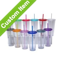 Custom Logo Creative Transparent Cold Drink Cup with Plastic Straw Colorful Water Tumbler